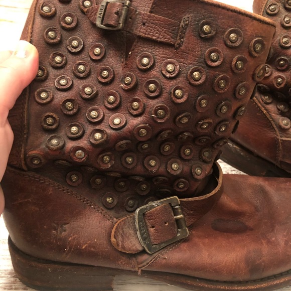Frye Brown Studded Combat Boots - Picture 4 of 7